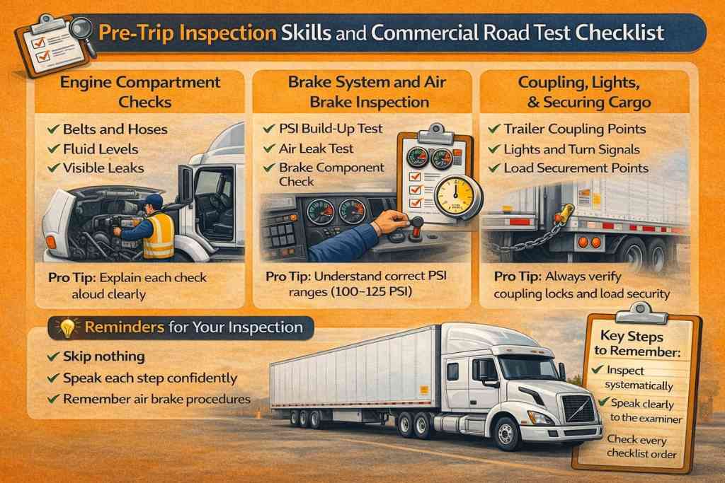 Pre-trip inspection checklist for truck drivers